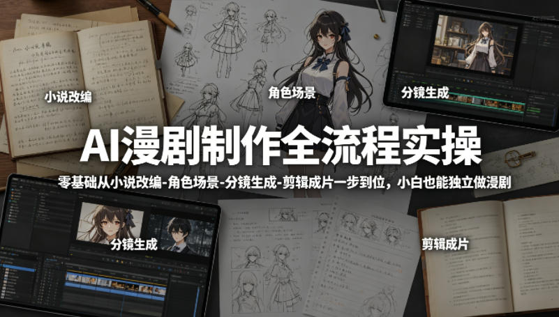 AI漫剧制作全流程实操，零基础从小说改编-角色场景-分镜生成-剪辑成片一步到位，小白也能独立做漫剧汇创网-网创项目_汇创网_中创网_福缘网_冒泡网_网创项目平台汇创网