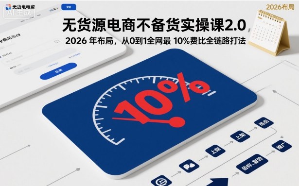 无货源电商不备货实操课2.0，2026年布局，从0到1全网最低10%费比全链路打法【更新26年5月】汇创网-网创项目_汇创网_中创网_福缘网_冒泡网_网创项目平台汇创网