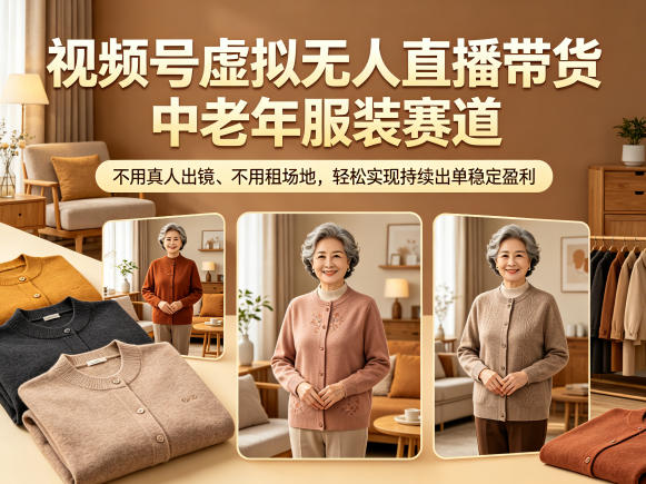 视频号虚拟无人直播带货中老年服装赛道，不用真人出镜、不用租场地，轻松实现持续出单稳定盈利汇创网-网创项目_汇创网_中创网_福缘网_冒泡网_网创项目平台汇创网