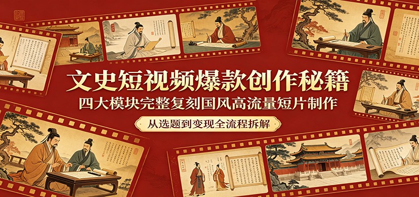 文史短视频爆款创作秘籍：四大模块完整复刻国风高流量短片制作汇创网-网创项目_汇创网_中创网_福缘网_冒泡网_网创项目平台汇创网