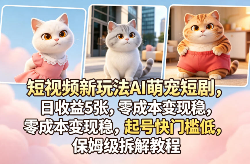 短视频新玩法AI萌宠短剧，日收益5张，零成本变现稳，起号快门槛低，保姆级拆解教程汇创网-网创项目_汇创网_中创网_福缘网_冒泡网_网创项目平台汇创网