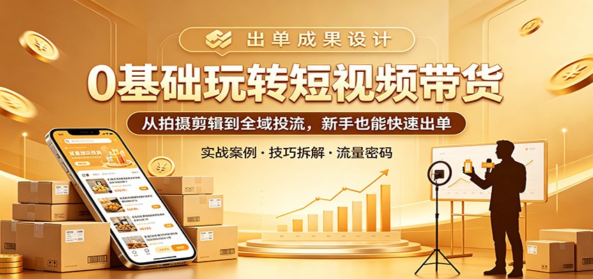 0基础玩转短视频带货：从拍摄剪辑到全域投流，新手也能快速出单汇创网-网创项目_汇创网_中创网_福缘网_冒泡网_网创项目平台汇创网