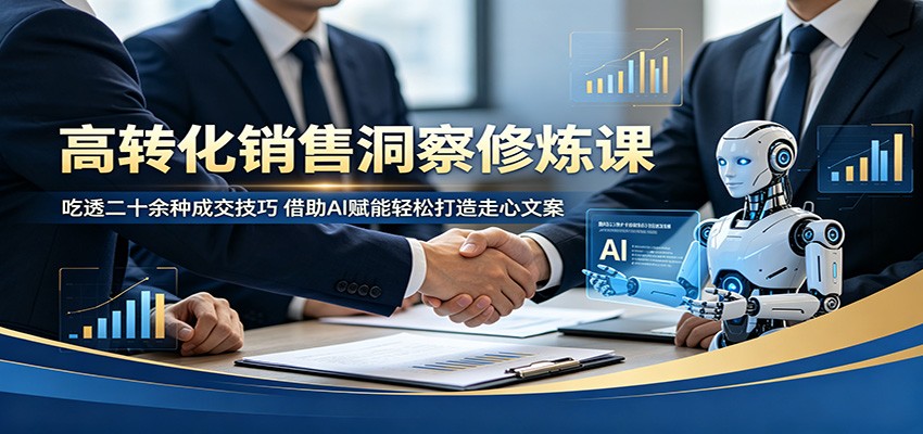 高转化销售洞察修炼课：吃透二十余种成交技巧，借助AI赋能轻松打造走心文案汇创网-网创项目_汇创网_中创网_福缘网_冒泡网_网创项目平台汇创网