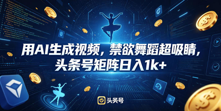 用AI生成视频，禁欲舞蹈超吸睛，头条号矩阵日入1k+汇创网-网创项目_汇创网_中创网_福缘网_冒泡网_网创项目平台汇创网