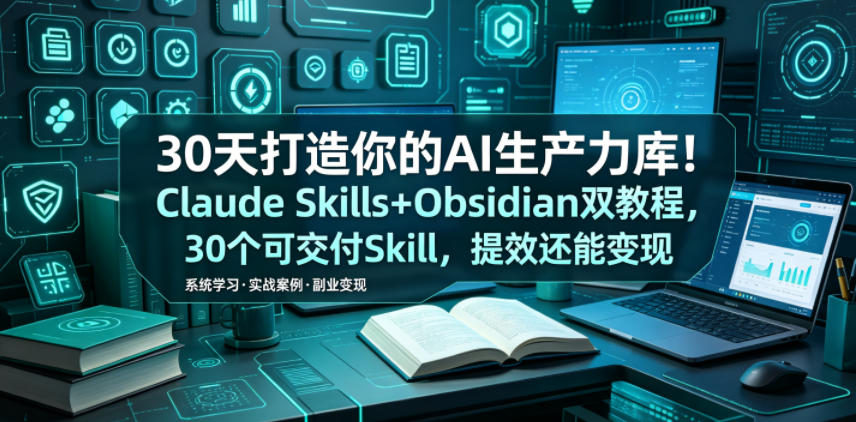 30天打造你的AI生产力库!Claude Skills+Obsidian 双教程,30 个可交付 Skill,提效还能变现汇创网-网创项目_汇创网_中创网_福缘网_冒泡网_网创项目平台汇创网