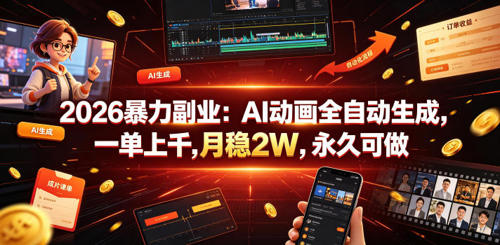 2026暴力副业：AI动画全自动生成，一单上千，月稳2W，永久可做【揭秘】汇创网-网创项目_汇创网_中创网_福缘网_冒泡网_网创项目平台汇创网
