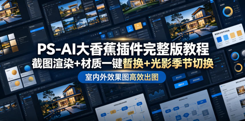 PS-AI大香蕉插件完整版教程，截图渲染+材质一键替换+光影季节切换，室内外效果图高效出图高阶课程汇创网-网创项目_汇创网_中创网_福缘网_冒泡网_网创项目平台汇创网