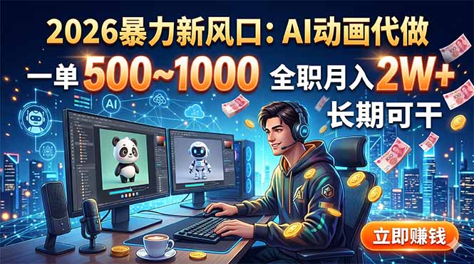 (18993期)2026暴力新风口:AI动画代做,一单500~1000,全职月入2W+,长期可干汇创网-网创项目_汇创网_中创网_福缘网_冒泡网_网创项目平台汇创网