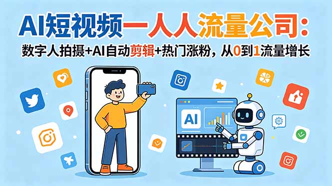 （18864期）AI短视频一人流量公司：数字人拍摄+AI自动剪辑+热门涨粉，从0到1流量增长汇创网-网创项目_汇创网_中创网_福缘网_冒泡网_网创项目平台汇创网