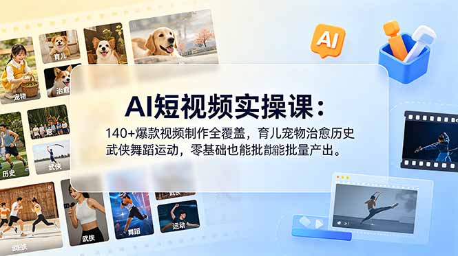 （18781期）AI短视频实操课：140+爆款视频制作全覆盖，育儿宠物治愈历史武侠舞蹈运动，零基础也能批量产出汇创网-网创项目_汇创网_中创网_福缘网_冒泡网_网创项目平台汇创网