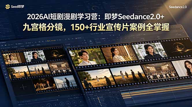 （19055期）2026AI短剧漫剧学习营：即梦Seedance2.0+九宫格分镜，150+行业宣传片案例全掌握汇创网-网创项目_汇创网_中创网_福缘网_冒泡网_网创项目平台汇创网