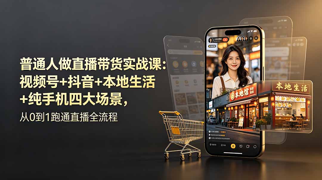 （19111期）普通人做直播带货实战课：视频号+抖音+本地生活+纯手机四大场景，从0到1跑通直播全流程汇创网-网创项目_汇创网_中创网_福缘网_冒泡网_网创项目平台汇创网