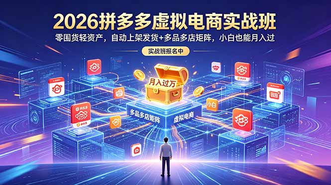 （18879期）2026拼多多虚拟电商实战班：零囤货轻资产，自动上架发货+多品多店矩阵，小白也能月入过万汇创网-网创项目_汇创网_中创网_福缘网_冒泡网_网创项目平台汇创网