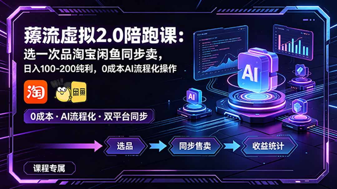 (18942期)薅流虚拟2.0陪跑课:选一次品淘宝闲鱼同步卖,日入100-200纯利,0成本AI流程化操作汇创网-网创项目_汇创网_中创网_福缘网_冒泡网_网创项目平台汇创网