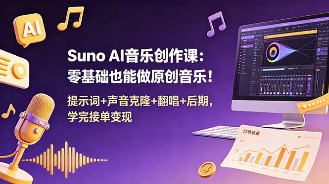 (18945期) Suno AI音乐创作课:零基础也能做原创音乐!提示词+声音克隆+翻唱+后期,学完接单变现汇创网-网创项目_汇创网_中创网_福缘网_冒泡网_网创项目平台汇创网