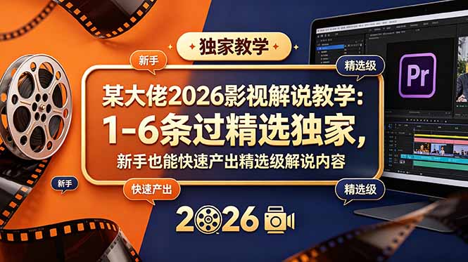(18946期)某大佬2026影视解说教学:1-6条过精选独家,新手也能快速产出精选级解说内容汇创网-网创项目_汇创网_中创网_福缘网_冒泡网_网创项目平台汇创网
