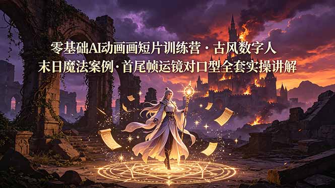 （19078期）零基础AI动画短片训练营，古风数字人末日魔法案例，首尾帧运镜对口型全套实操讲解汇创网-网创项目_汇创网_中创网_福缘网_冒泡网_网创项目平台汇创网