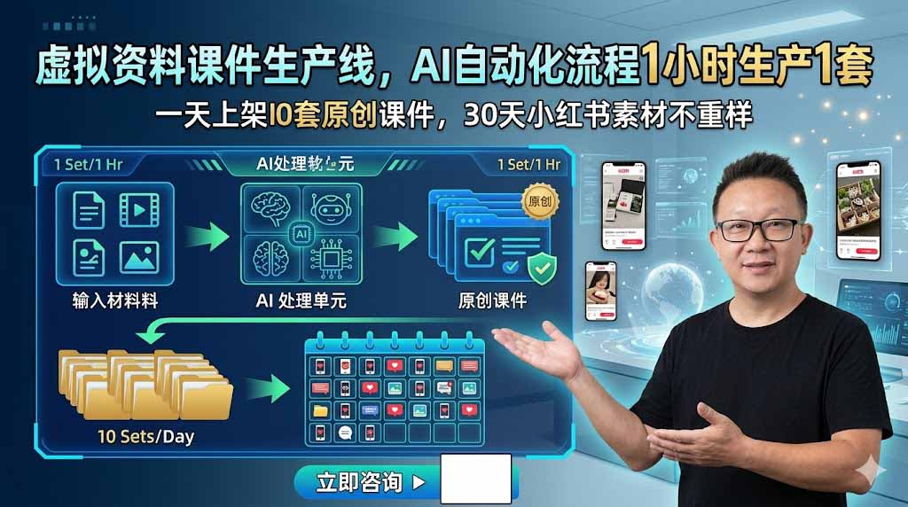 （19091期）虚拟资料课件生产线，AI自动化流程1小时生产1套，一天上架10套原创课件，30天小红书素材不重样汇创网-网创项目_汇创网_中创网_福缘网_冒泡网_网创项目平台汇创网
