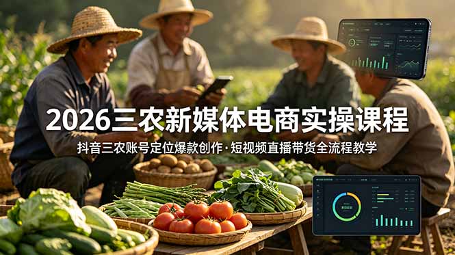 （18991期）2026三农新媒体电商实操课程：抖音三农账号定位爆款创作，短视频直播带货全流程教学汇创网-网创项目_汇创网_中创网_福缘网_冒泡网_网创项目平台汇创网