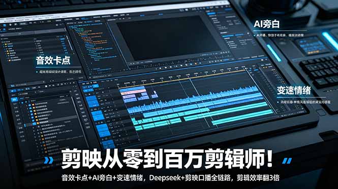 (18867期)剪映从零到百万剪辑师!音效卡点+AI旁白+变速情绪,Deepseek+剪映口播全链路,剪辑效率翻3倍汇创网-网创项目_汇创网_中创网_福缘网_冒泡网_网创项目平台汇创网