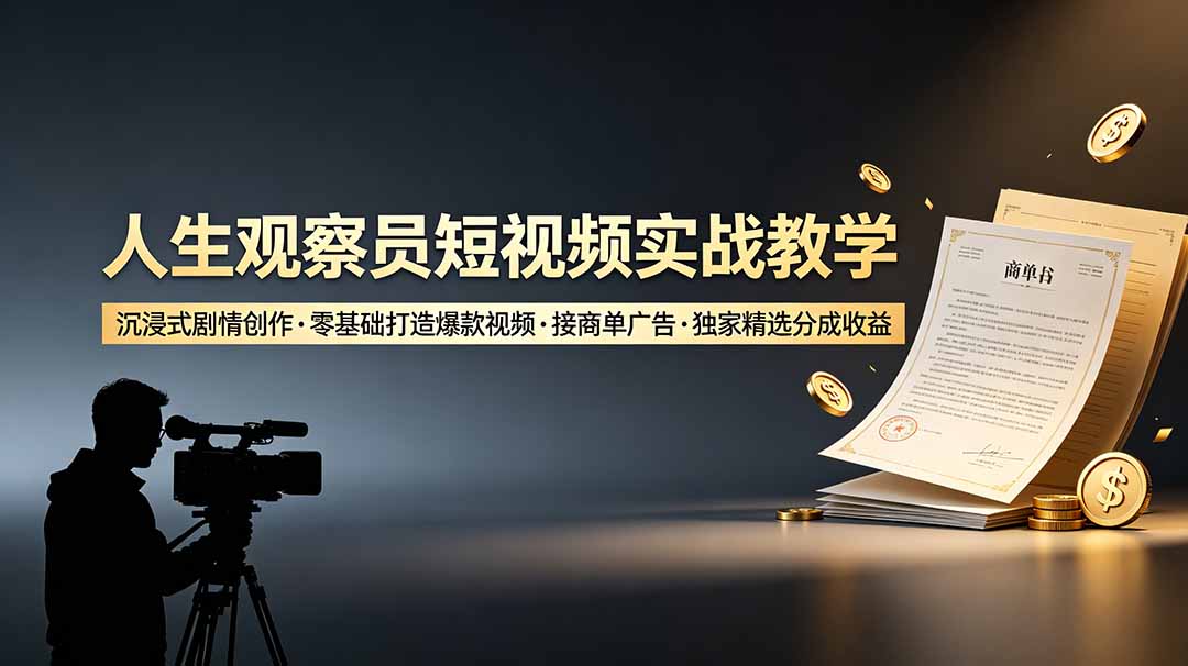 （19113期）人生观察员短视频实战教学，沉浸式剧情创作，零基础打造爆款视频，接商单广告，独家精选分成收益汇创网-网创项目_汇创网_中创网_福缘网_冒泡网_网创项目平台汇创网