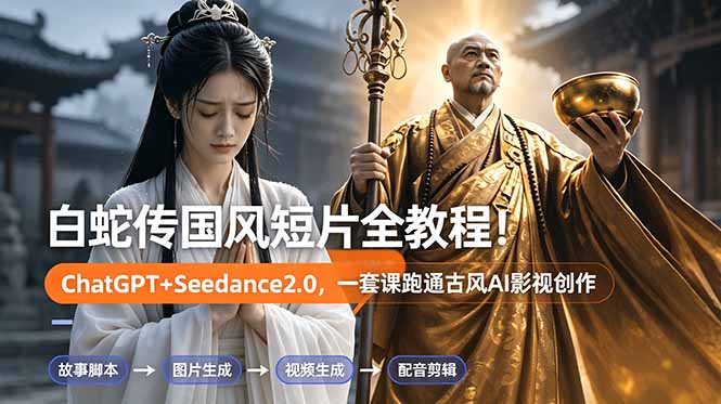 （18737期）白蛇传-国风短片全教程！ChatGPT+Seedance2.0，一套课跑通古风AI影视创作汇创网-网创项目_汇创网_中创网_福缘网_冒泡网_网创项目平台汇创网