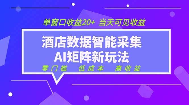 （19041期）2026酒店数据采集ai智能矩阵新风口  低成本   高收益   当天见收益   单窗口20+汇创网-网创项目_汇创网_中创网_福缘网_冒泡网_网创项目平台汇创网