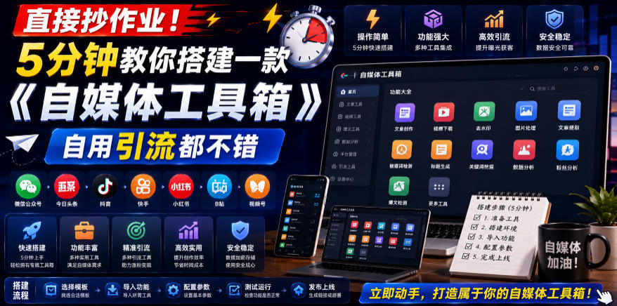 直接抄作业！5分钟教你搭建一款《自媒体工具箱》，自用引流都不错汇创网-网创项目_汇创网_中创网_福缘网_冒泡网_网创项目平台汇创网
