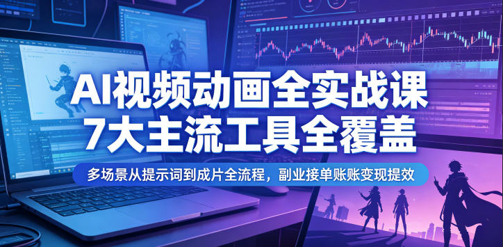 AI视频动画全实战课,7大主流工具全覆盖,多场景从提示词到成片全流程,副业接单账号变现提效汇创网-网创项目_汇创网_中创网_福缘网_冒泡网_网创项目平台汇创网
