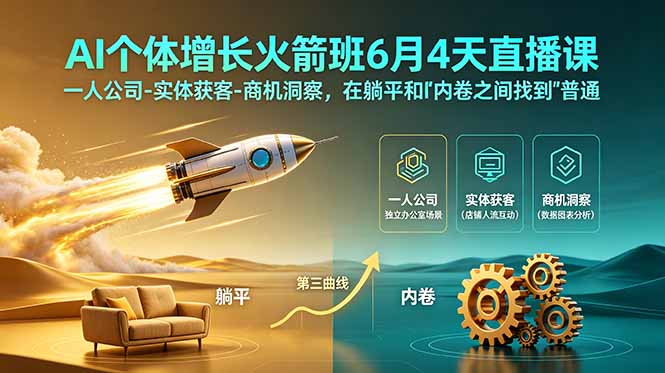 (18939期)AI个体增长火箭班6月4天直播课,一人公司-实体获客-商机洞察,在躺平和内卷之间找到“普通人创收”的第三曲线汇创网-网创项目_汇创网_中创网_福缘网_冒泡网_网创项目平台汇创网