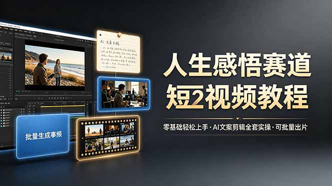（19115期）人生感悟赛道短视频教程，零基础轻松上手，AI文案剪辑全套实操可批量出片汇创网-网创项目_汇创网_中创网_福缘网_冒泡网_网创项目平台汇创网
