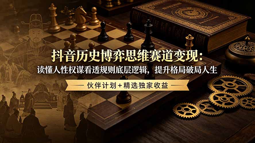 （19116期）抖音历史博弈思维赛道变现：读懂人性权谋看透规则底层逻辑，提升格局破局人生，伙伴计划+精选独家收益汇创网-网创项目_汇创网_中创网_福缘网_冒泡网_网创项目平台汇创网