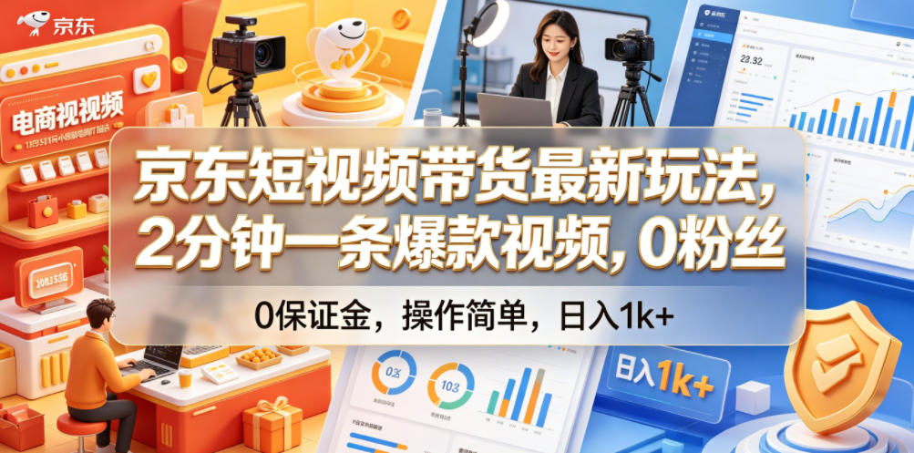 京东短视频带货最新玩法，2分钟一条爆款视频，0粉丝，0保证金，操作简单，日入1k+【揭秘】汇创网-网创项目_汇创网_中创网_福缘网_冒泡网_网创项目平台汇创网