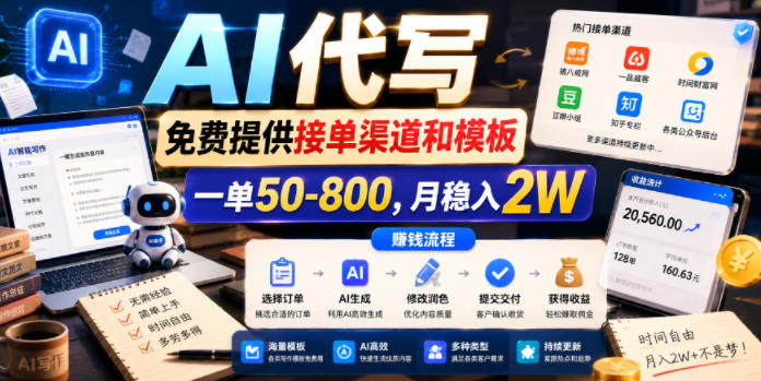 AI代写，免费提供接单渠道和模板，一单50-800，月稳入2W【揭秘】汇创网-网创项目_汇创网_中创网_福缘网_冒泡网_网创项目平台汇创网