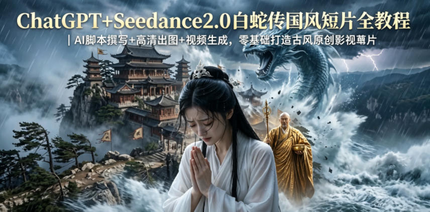 ChatGPT+Seedance2.0白蛇传国风短片全教程｜AI脚本撰写+高清出图+视频生成，零基础打造古风原创影视短片汇创网-网创项目_汇创网_中创网_福缘网_冒泡网_网创项目平台汇创网