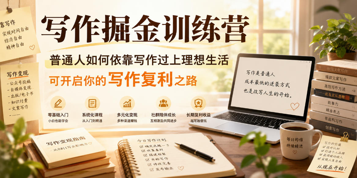 写作掘金训练营，普通人如何依靠写作过上理想生活，可开启你的写作复利之路（更新6月）汇创网-网创项目_汇创网_中创网_福缘网_冒泡网_网创项目平台汇创网