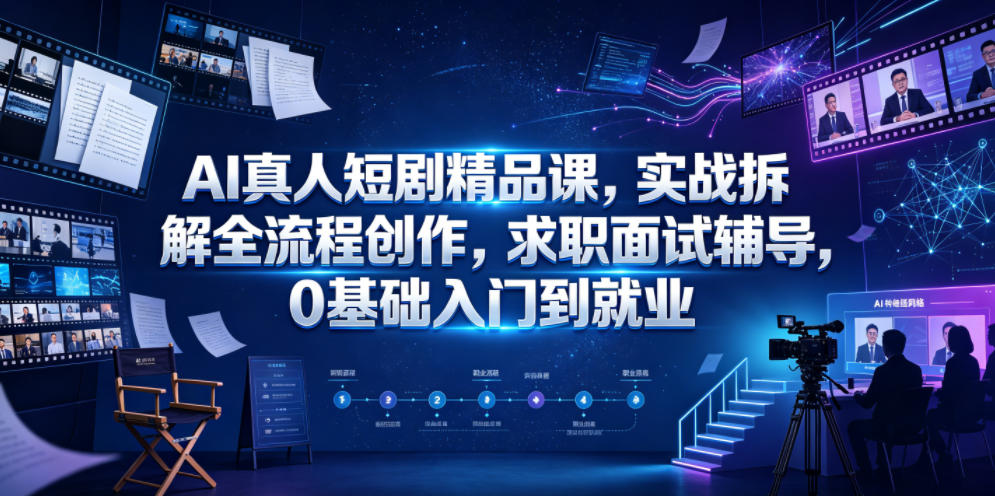 AI真人短剧精品课，实战拆解全流程创作，求职面试辅导，0基础入门到就业汇创网-网创项目_汇创网_中创网_福缘网_冒泡网_网创项目平台汇创网