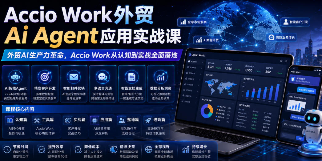 Accio Work外贸Ai Agent应用实战课，外贸AI生产力革命，Accio Work从认知到实战全面落地汇创网-网创项目_汇创网_中创网_福缘网_冒泡网_网创项目平台汇创网