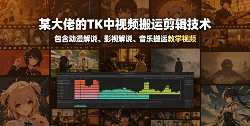 某大佬的TK中视频搬运剪辑技术，包含动漫解说、影视解说、音乐搬运教学视频汇创网-网创项目_汇创网_中创网_福缘网_冒泡网_网创项目平台汇创网