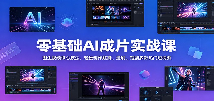 零基础AI成片实战课：图生视频核心技法，轻松制作跳舞、漫剧、短剧多款热门短视频汇创网-网创项目_汇创网_中创网_福缘网_冒泡网_网创项目平台汇创网