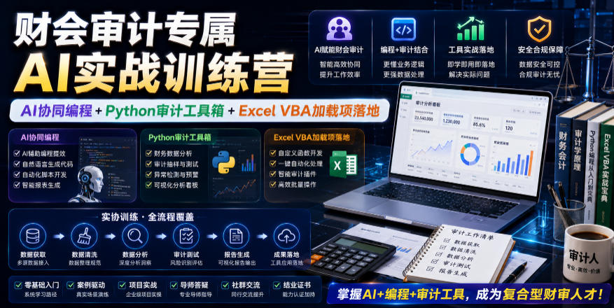 财会审计专属AI实战训练营|AI协同编程+Python审计工具箱+Excel VBA加载项落地汇创网-网创项目_汇创网_中创网_福缘网_冒泡网_网创项目平台汇创网