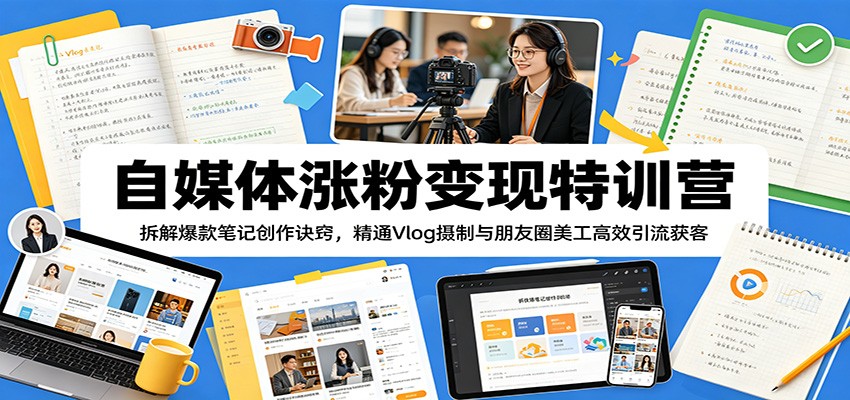 自媒体涨粉变现特训营：拆解爆款笔记创作诀窍，精通Vlog摄制与朋友圈美工高效引流获客汇创网-网创项目_汇创网_中创网_福缘网_冒泡网_网创项目平台汇创网