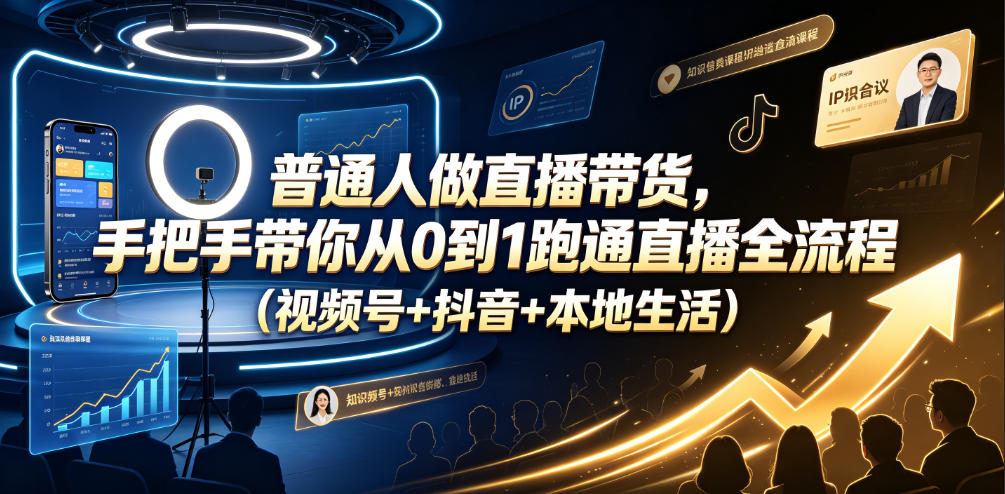 普通人做直播带货，手把手带你从0到1跑通直播全流程（视频号+抖音+本地生活）汇创网-网创项目_汇创网_中创网_福缘网_冒泡网_网创项目平台汇创网