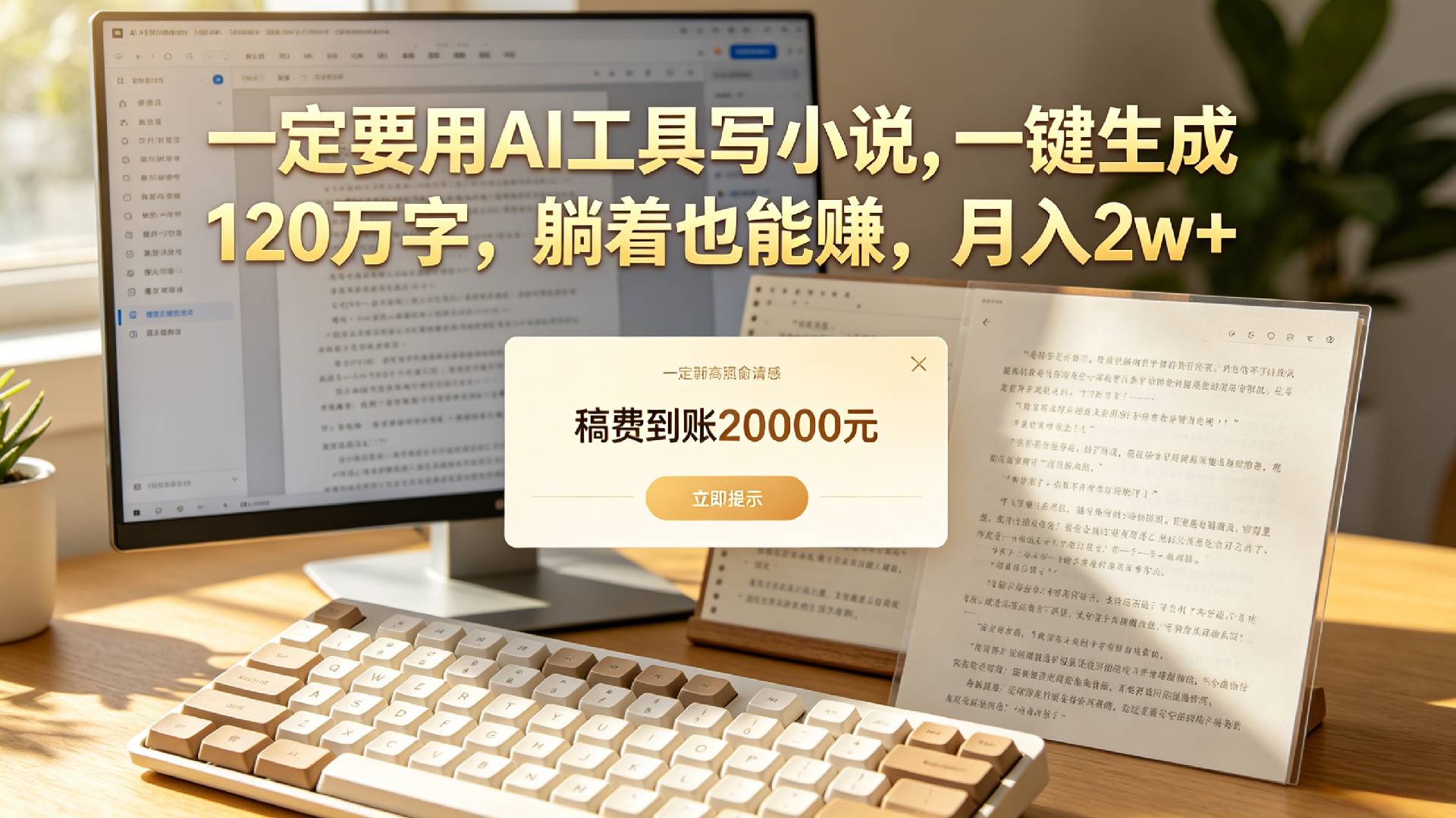 【听劝】一定要用AI工具写小说,一键生成120万字,躺着也能赚,月入2w+汇创网-网创项目_汇创网_中创网_福缘网_冒泡网_网创项目平台汇创网