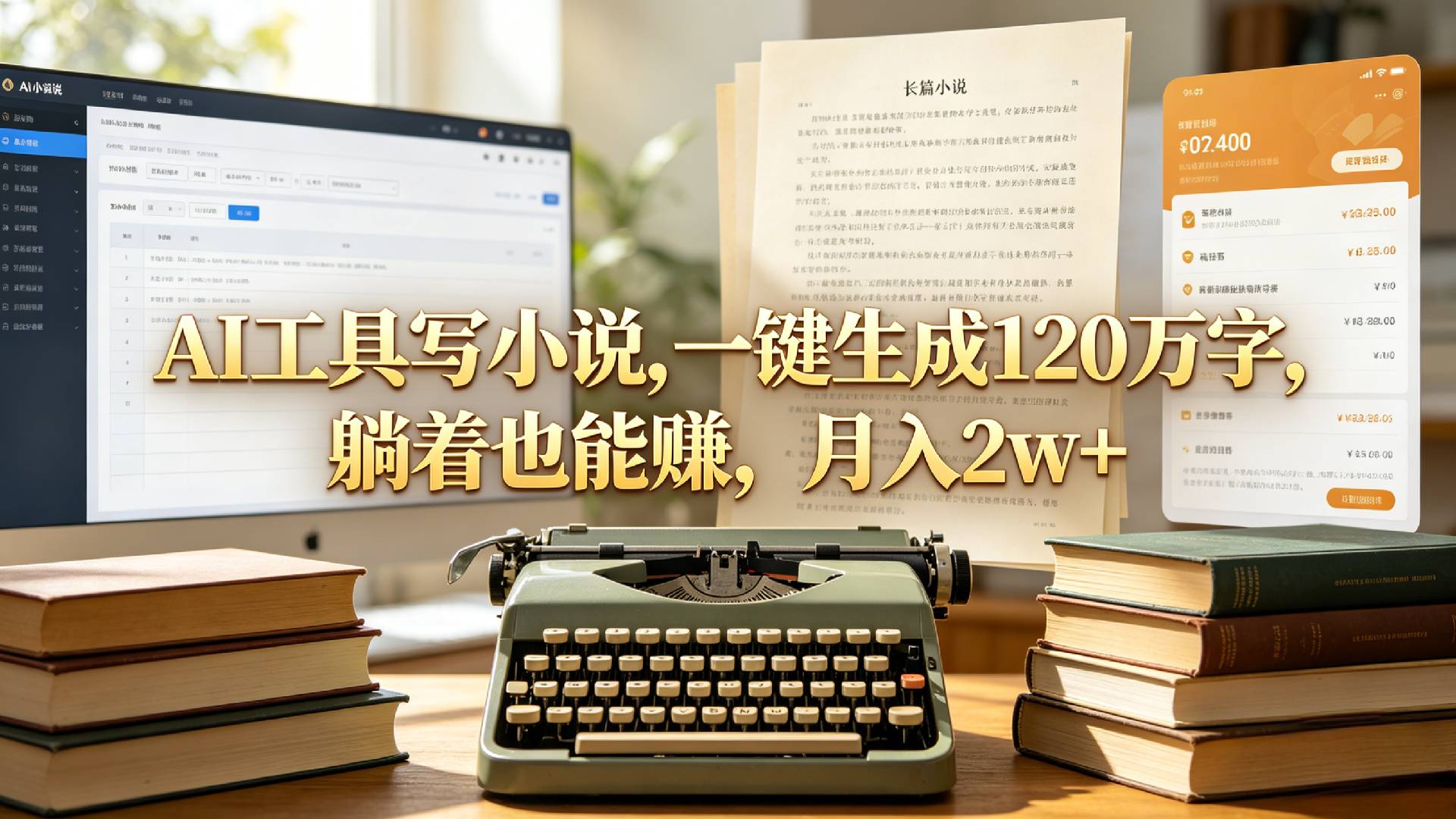 AI工具写小说,一键生成120万字,躺着也能赚,月入2w+!汇创网-网创项目_汇创网_中创网_福缘网_冒泡网_网创项目平台汇创网