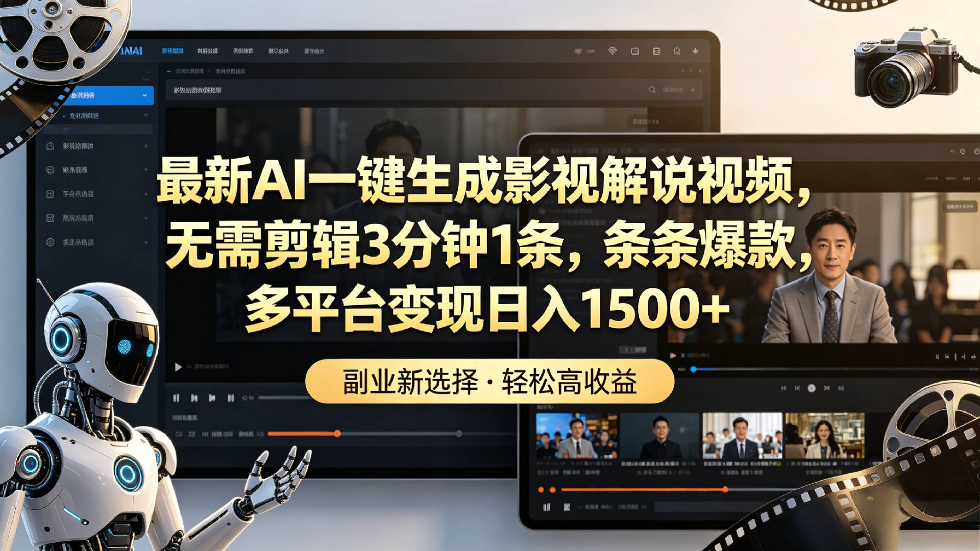 最新AI一键生成影视解说视频，无需剪辑3分钟1条，条条爆款，多平台变现日入1500+汇创网-网创项目_汇创网_中创网_福缘网_冒泡网_网创项目平台汇创网