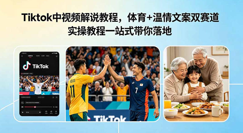 Tiktok中视频解说教程，体育+温情文案双赛道实操教程一站式带你落地，教你出海賺美刀汇创网-网创项目_汇创网_中创网_福缘网_冒泡网_网创项目平台汇创网