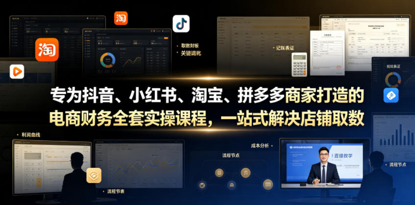 专为抖音、小红书、淘宝、拼多多商家打造的电商财务全套实操课程，一站式解决店铺取数、记账、报税全流程难题汇创网-网创项目_汇创网_中创网_福缘网_冒泡网_网创项目平台汇创网