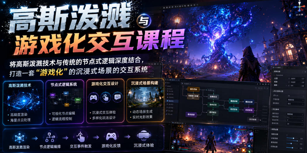 高斯泼溅与游戏化交互课程，将高斯泼溅技术与传统的节点式逻辑深度结合，打造一套“游戏化”的沉浸式场景的交互系统汇创网-网创项目_汇创网_中创网_福缘网_冒泡网_网创项目平台汇创网