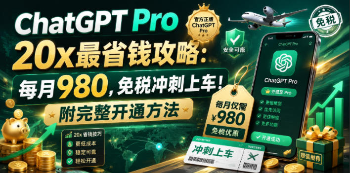 ChatGPT Pro 20x最省钱攻略:每月980,免税冲刺上车!附完整开通方法【文档】汇创网-网创项目_汇创网_中创网_福缘网_冒泡网_网创项目平台汇创网